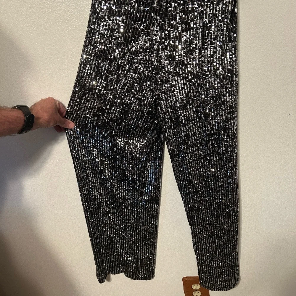 Bebe Black Sequin Strapless Jumpsuit Size M Y2K Glam Party Bachelorette Night - Picture 5 of 9